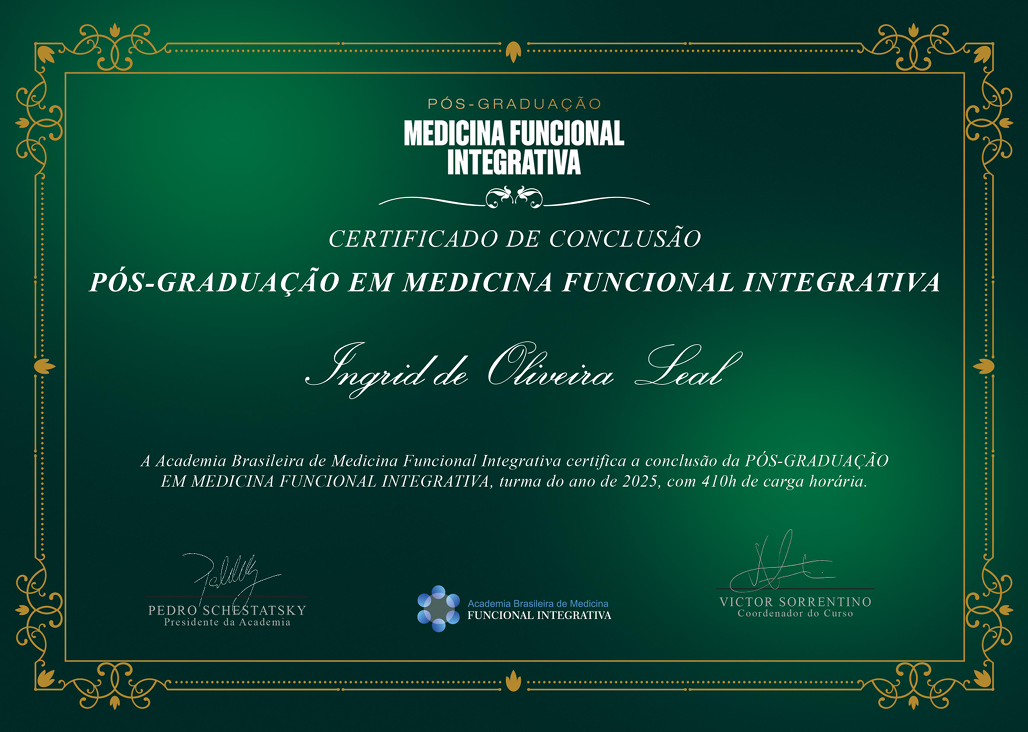 Certificado de Pós-Graduação em Medicina Funcional Integrativa — Ingrid de Oliveira Leal